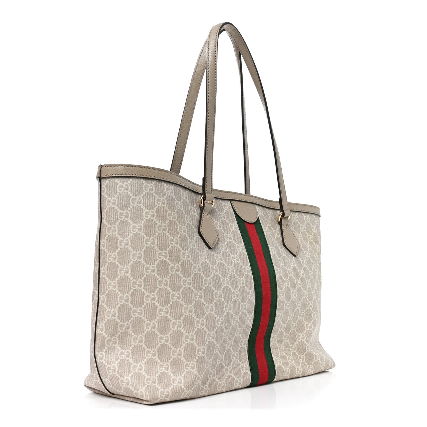 GG Supreme Monogram Textured Dollar Calfskin Web Large Ophidia Shopping Tote Beige Mystic White Oatmeal