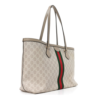 Gucci GG Supreme Monogram Textured Dollar Calfskin Web Large Ophidia Shopping Tote Beige Mystic White Oatmeal 3 of 10