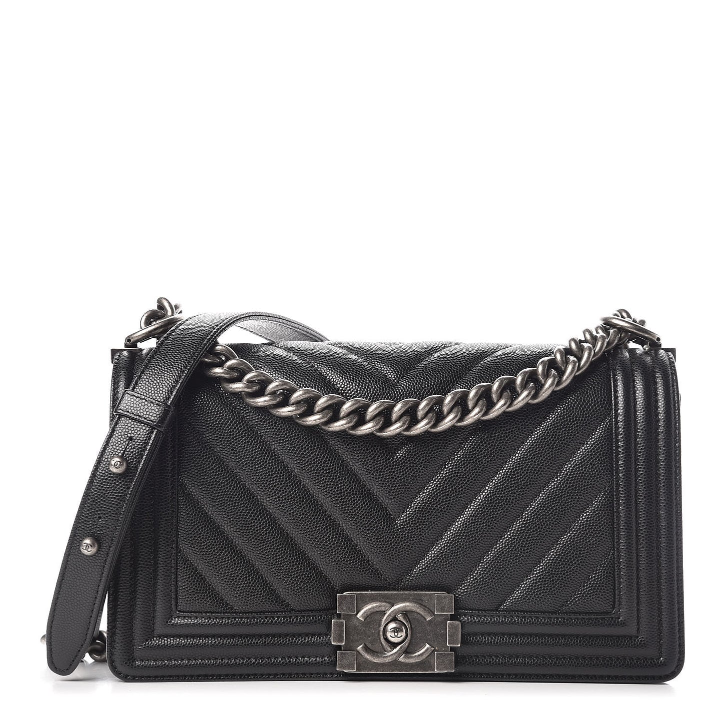 Caviar Chevron Quilted Medium Boy Flap Black
