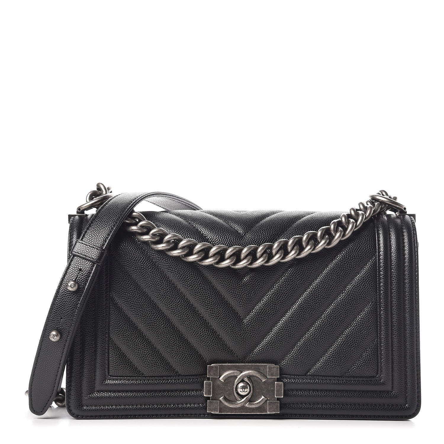 Chanel Caviar Chevron Quilted Medium Boy Flap Black 1 of 10