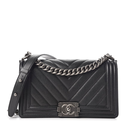 Chanel Caviar Chevron Quilted Medium Boy Flap Black 1 of 10