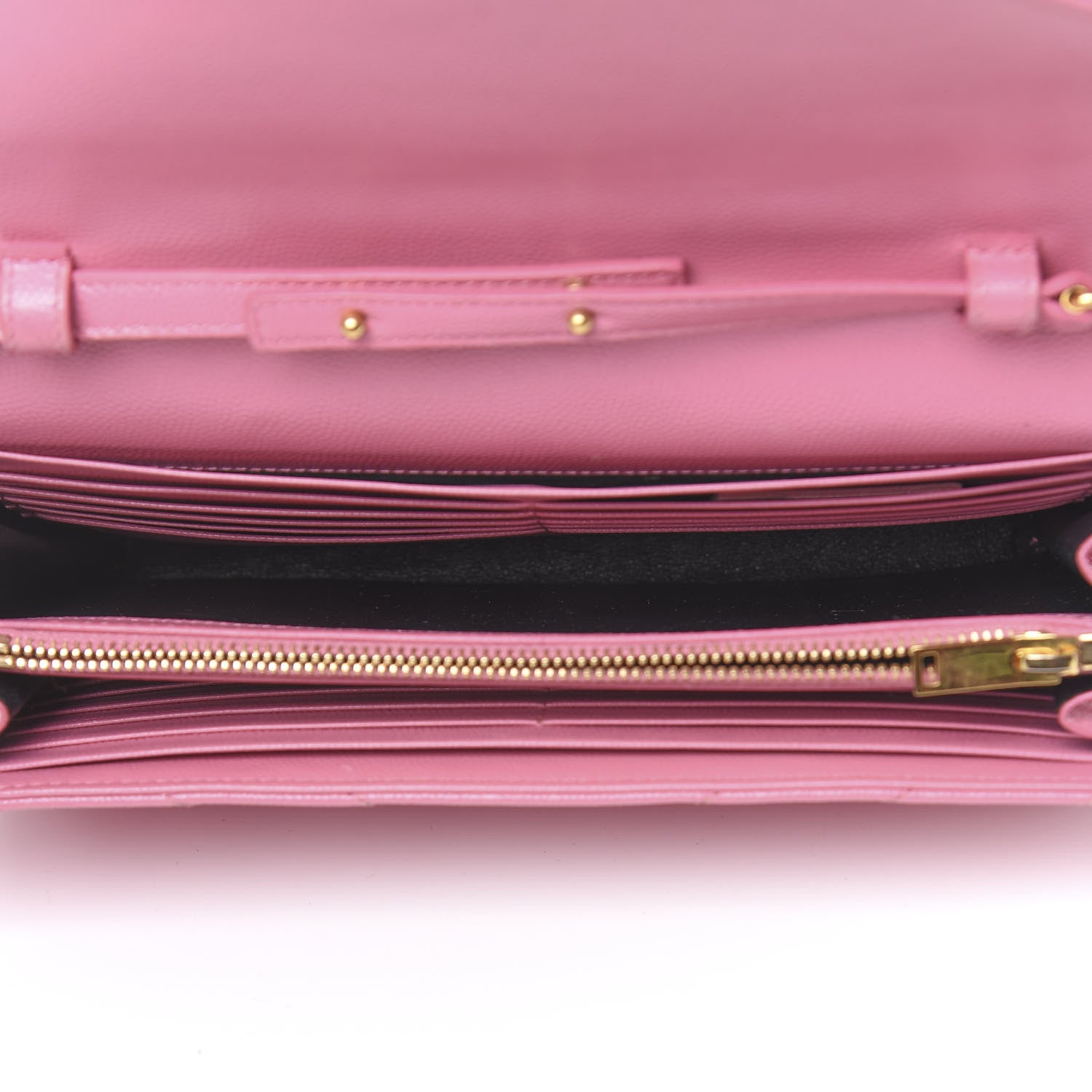 Saint Laurent Grain De Poudre Matelasse Chevron Monogram Chain Wallet Indian Pink 5 of 12