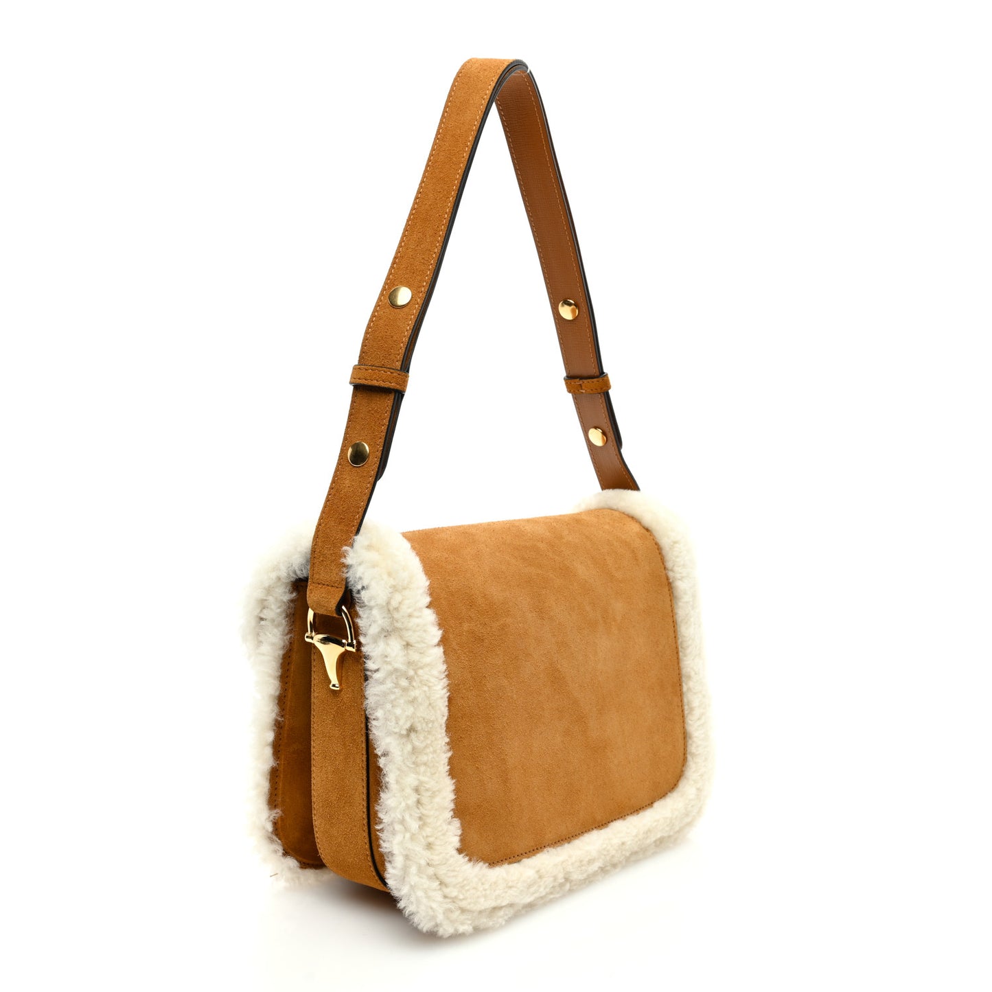 Suede Shearling Horsebit 1955 Shoulder Bag Honey Beige Milk