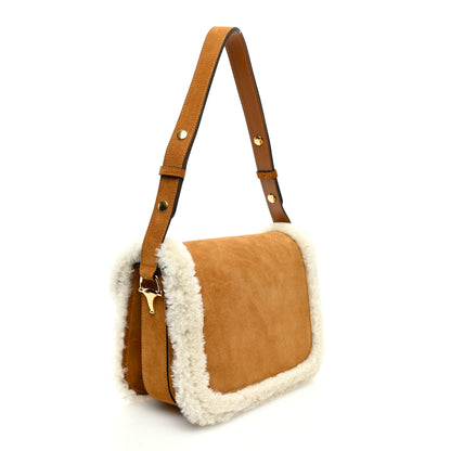 Gucci Suede Shearling Horsebit 1955 Shoulder Bag Honey Beige Milk 3 of 10