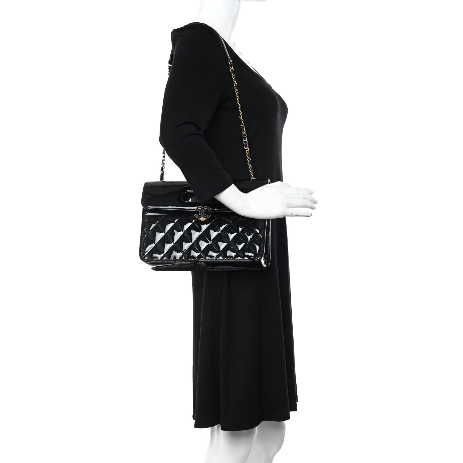 Chanel Patent Quilted Graphic Catch Flap Black 2 of 11