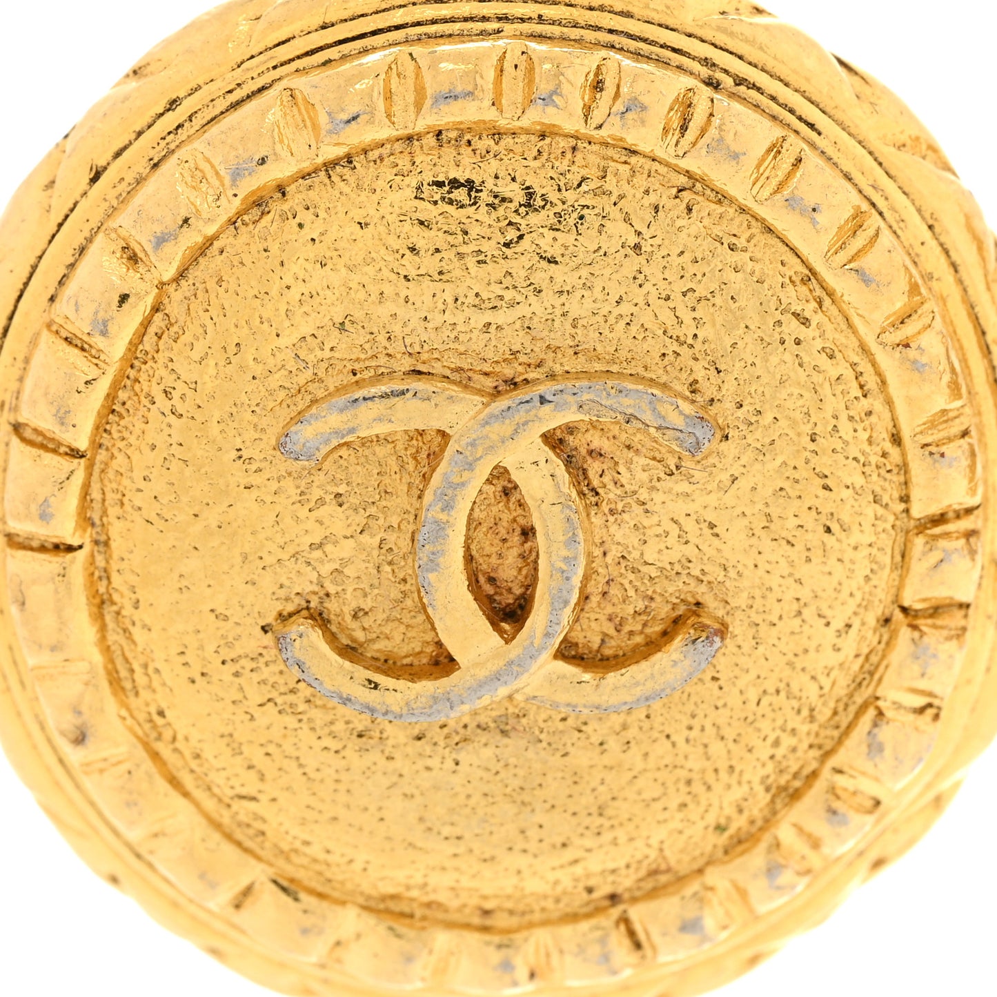 CC Button Clip On Earrings Gold