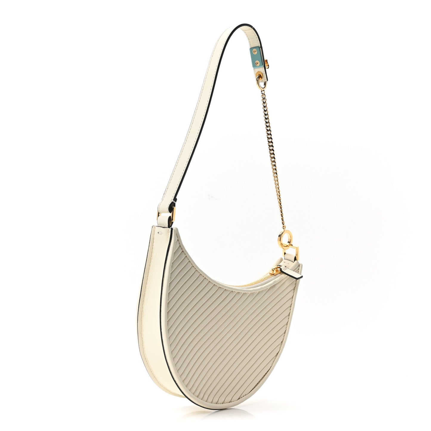 Calfskin Chevron Mini Vlogo Hobo Bag White