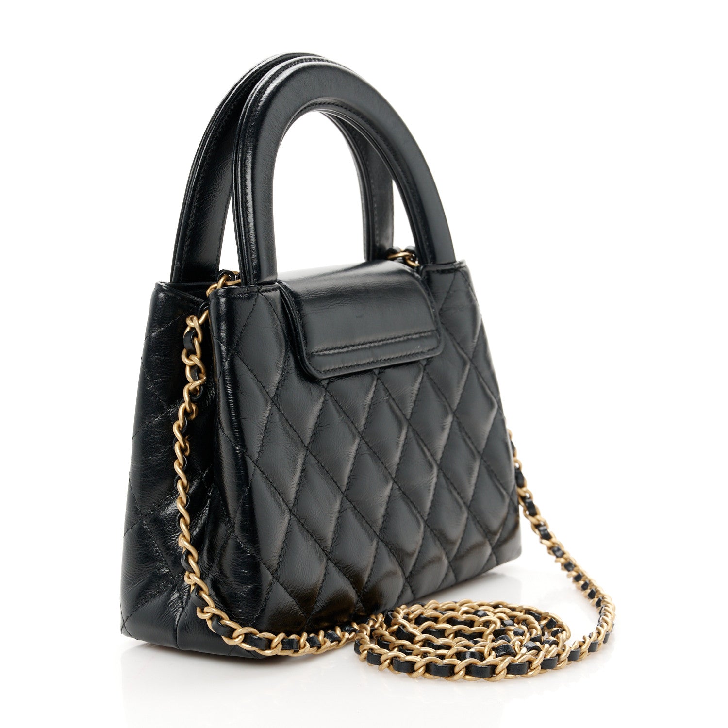 Chanel Shiny Aged Calfskin Quilted Nano Kelly Shopper Black 3 of 11