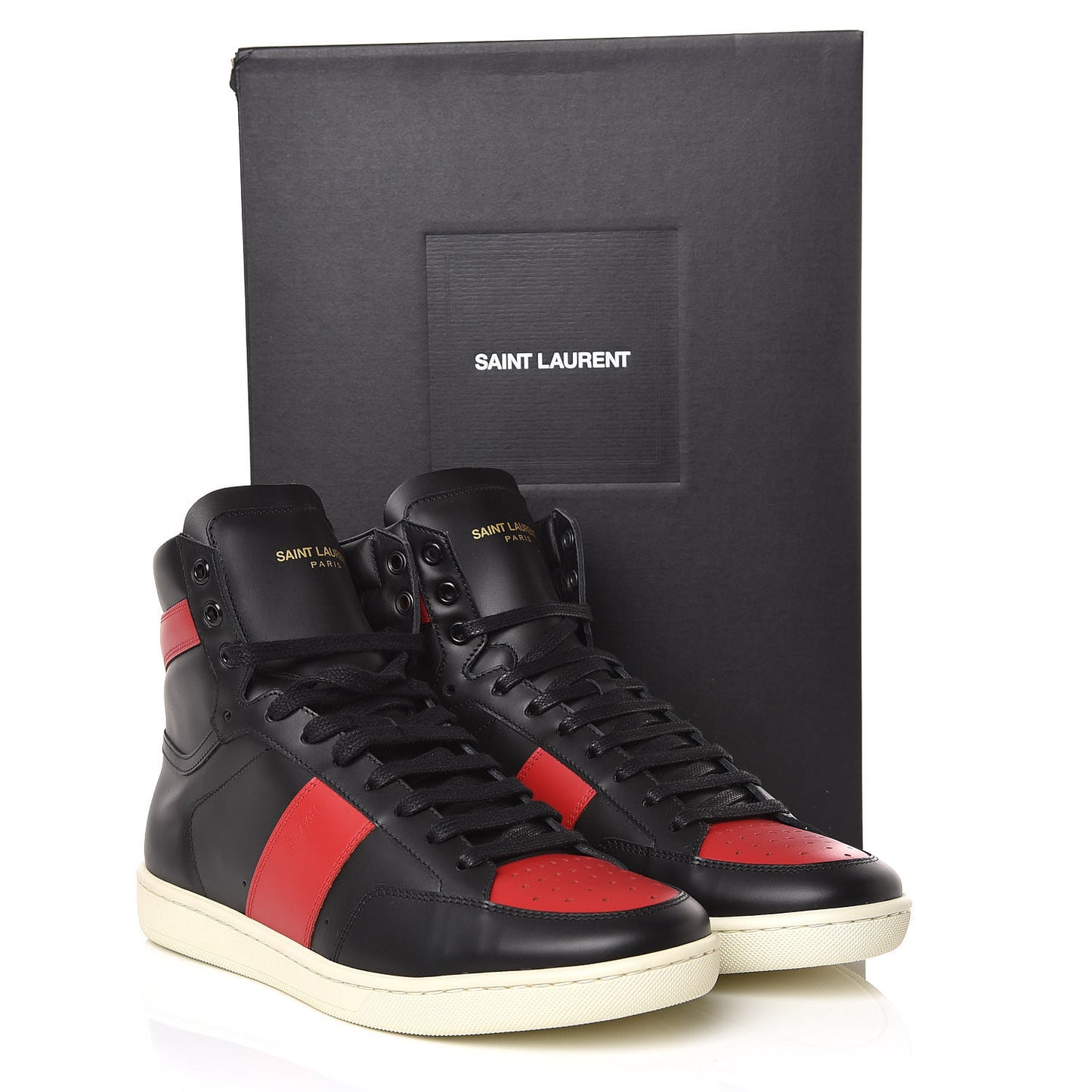 Calfskin Court Classic SL/10H High Top Sneakers 39.5 Black Red