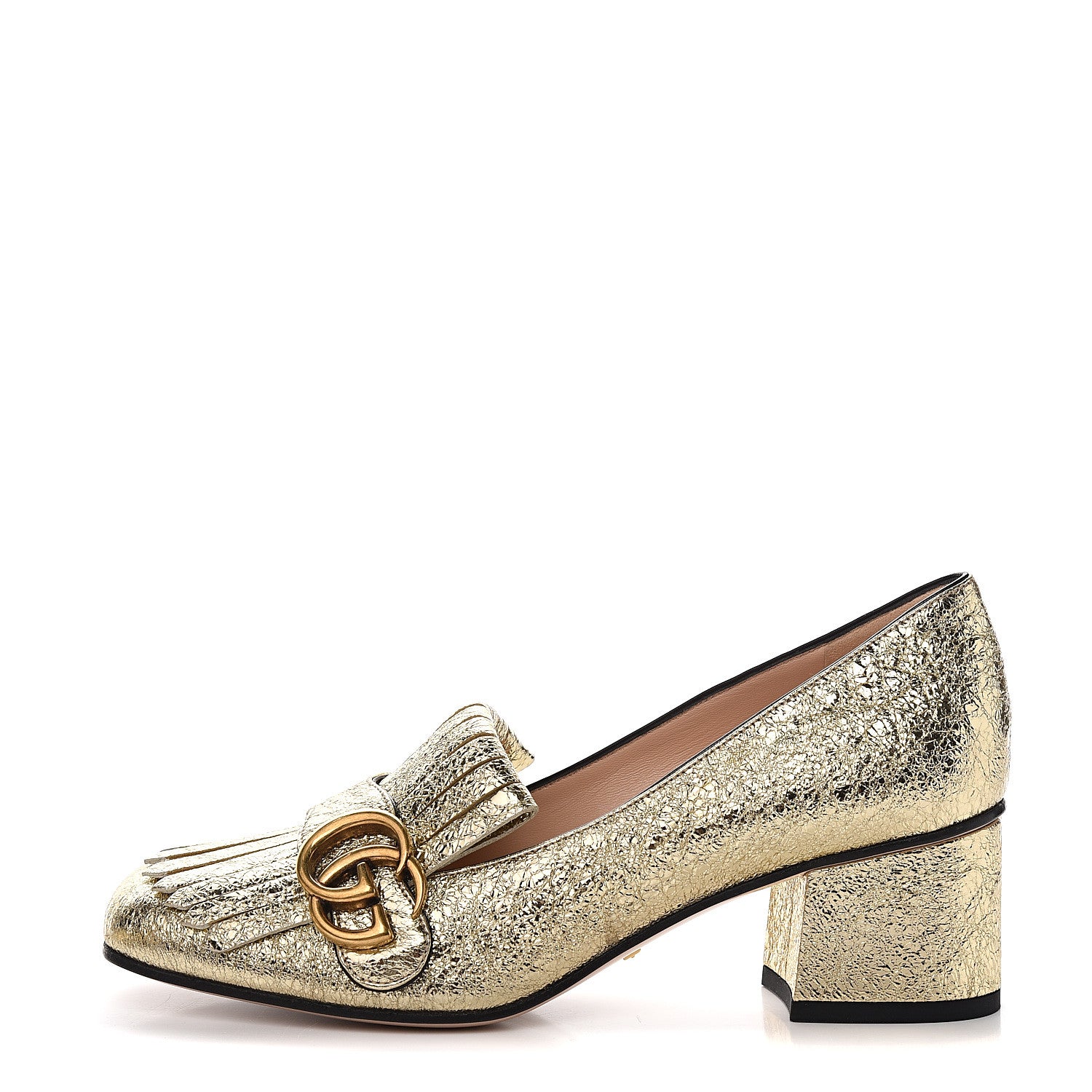 Gucci Galassia GG Marmont Fringe 50mm Loafer Pumps 37 Platino 1 of 9