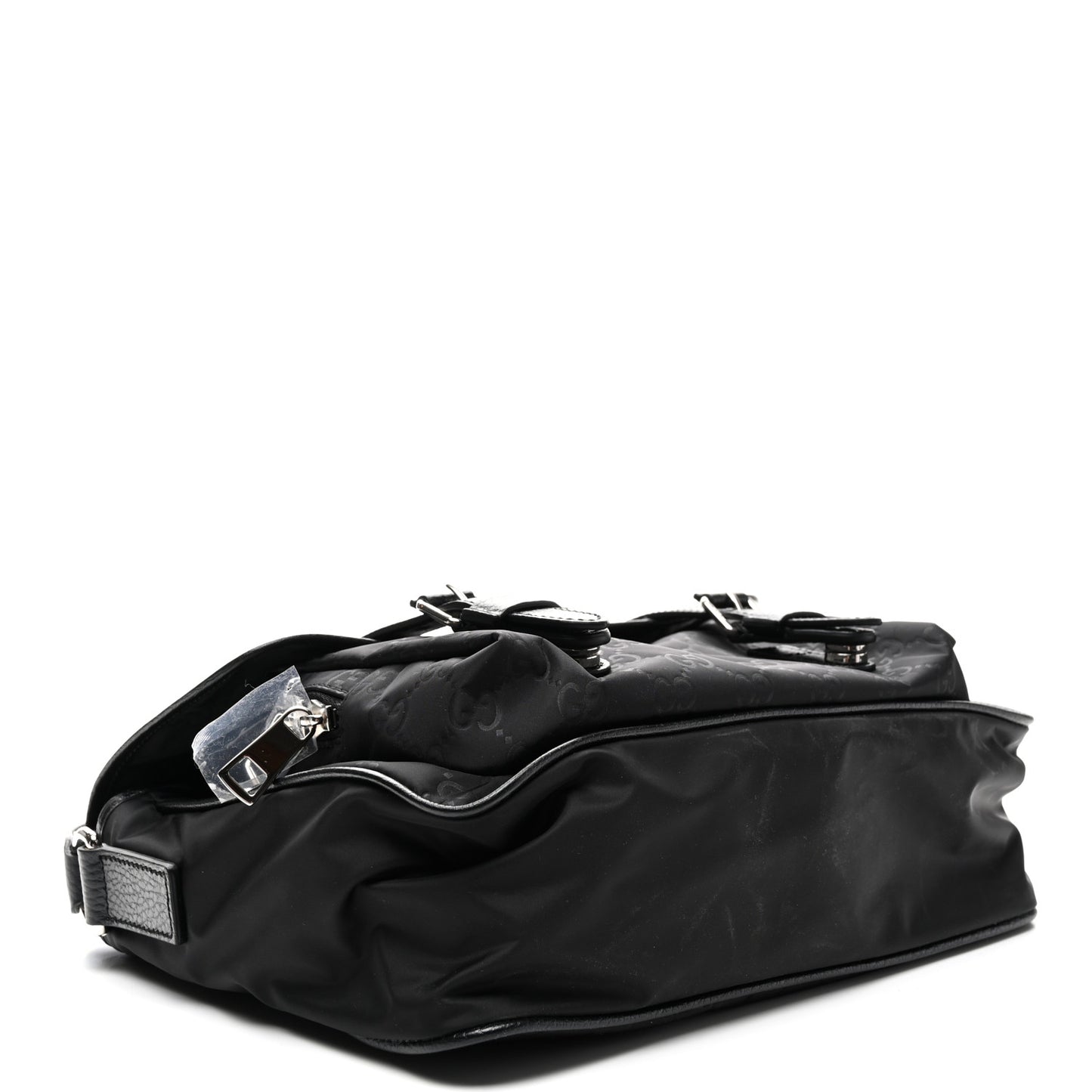 Nylon Monogram Double Buckle Flap Messenger Bag Black