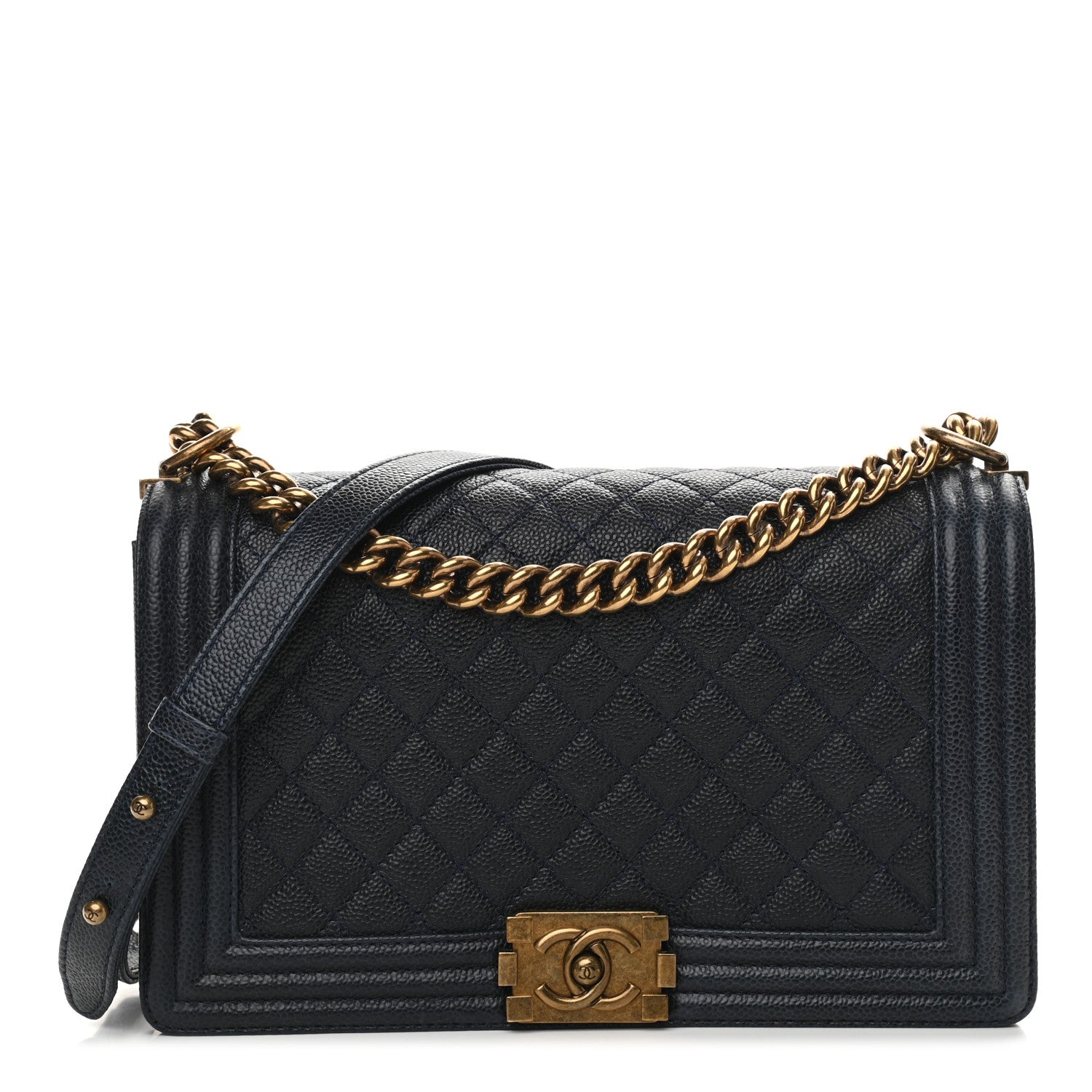 Chanel Caviar Quilted New Medium Boy Flap Dark Navy Blue 1 of 12