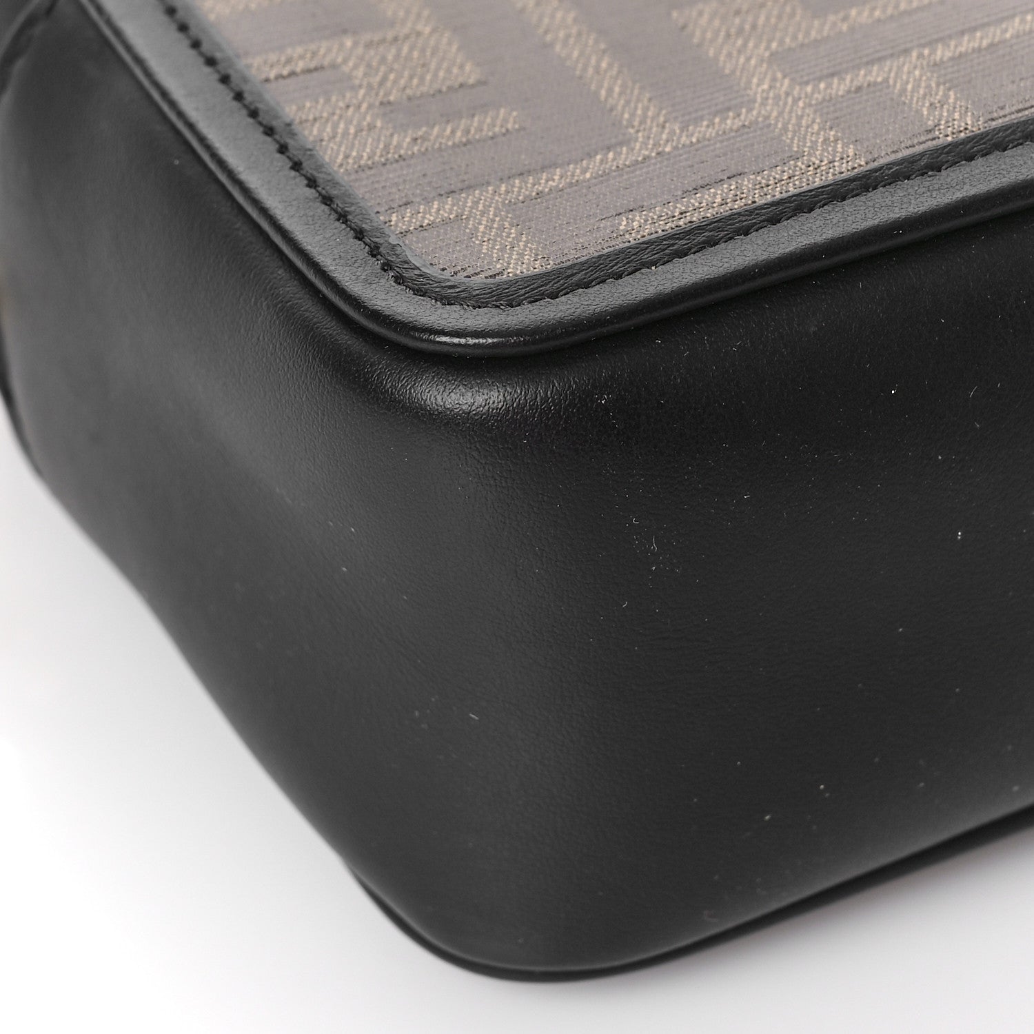 Fendi Glazed Fabric Vitello Century FF 1974 Stamp Patch Mini Camera Case Mogano Panna Black 7 of 8