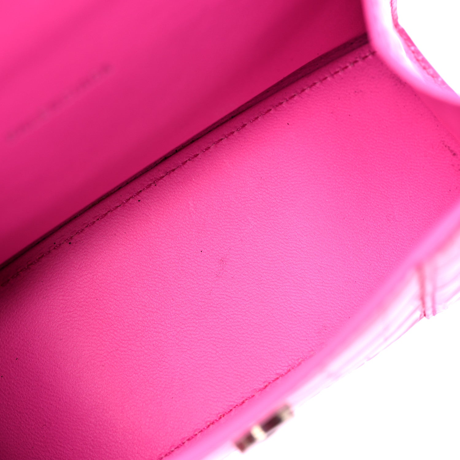 Balenciaga Shiny Calfskin Crocodile Embossed Hourglass Top Handle Bag XS Neon Pink 9 of 12