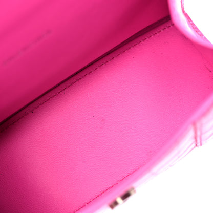 Balenciaga Shiny Calfskin Crocodile Embossed Hourglass Top Handle Bag XS Neon Pink 9 of 12