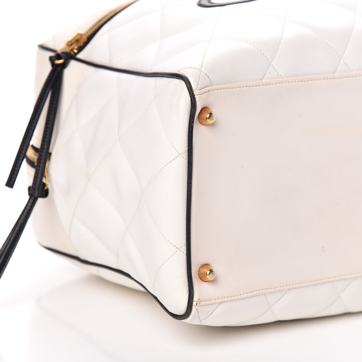 Calfskin Quilted Large Bowler White