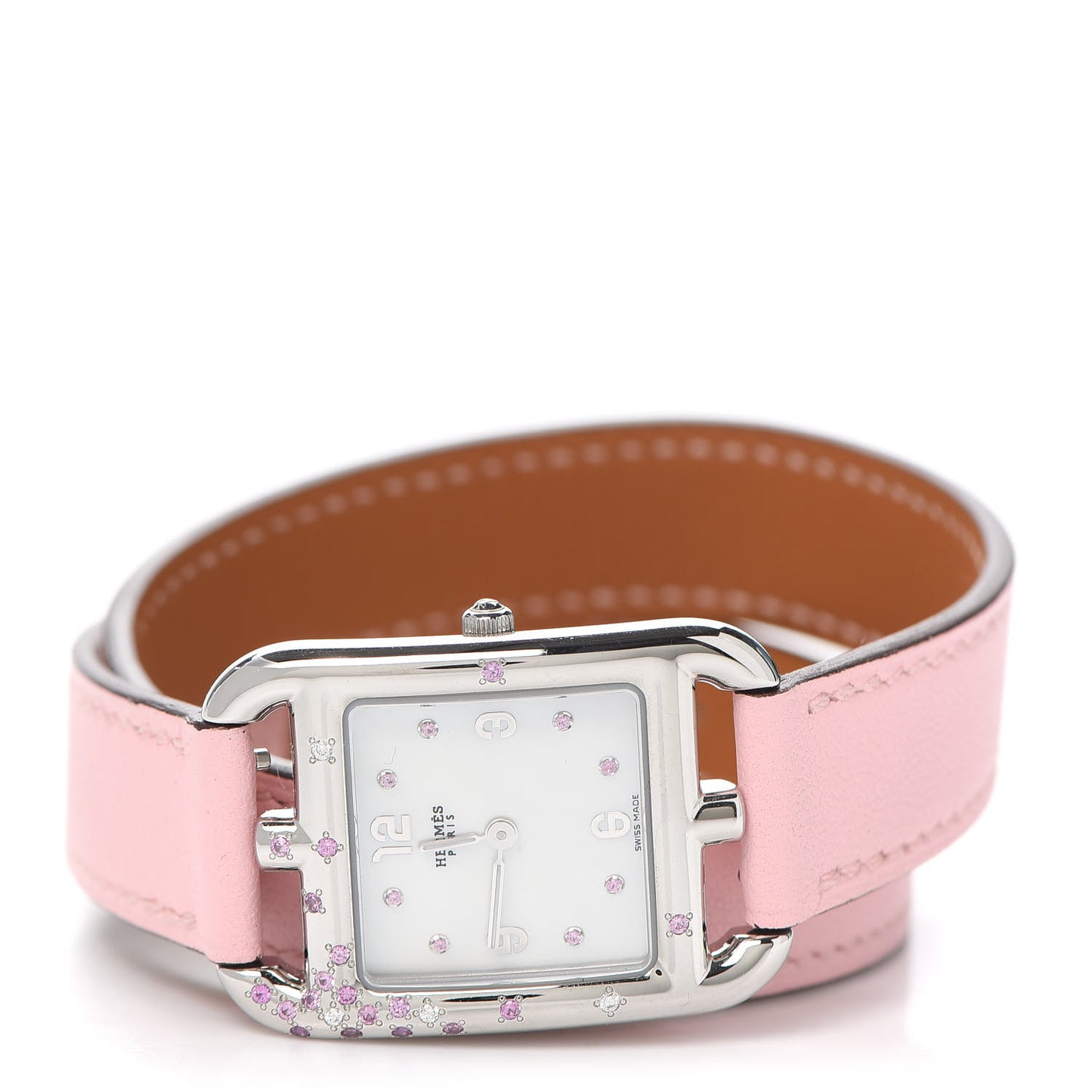 Stainless Steel Swift Diamond Pink Sapphire Mother of Pearl 23mm Cape Cod Double Tour Quartz Watch Rose Sakura