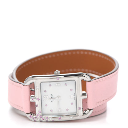 Hermes Stainless Steel Swift Diamond Pink Sapphire Mother of Pearl 23mm Cape Cod Double Tour Quartz Watch Rose Sakura 2 of 5