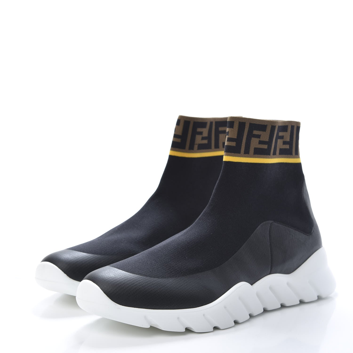 Fendi Jersey FF Mania Mens High Top Sock Sneakers 11 Black Tobacco Yema 3 of 8