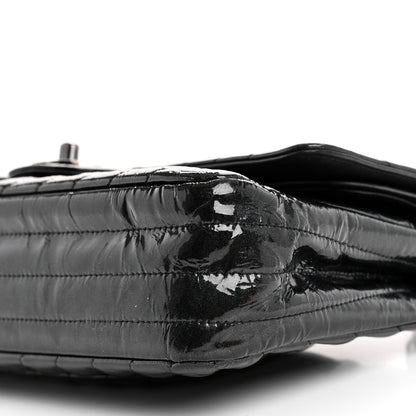 Chanel Metallic Patent Crumpled Calfskin Chevron Quilted Medium Double Flap So Black 10 of 12