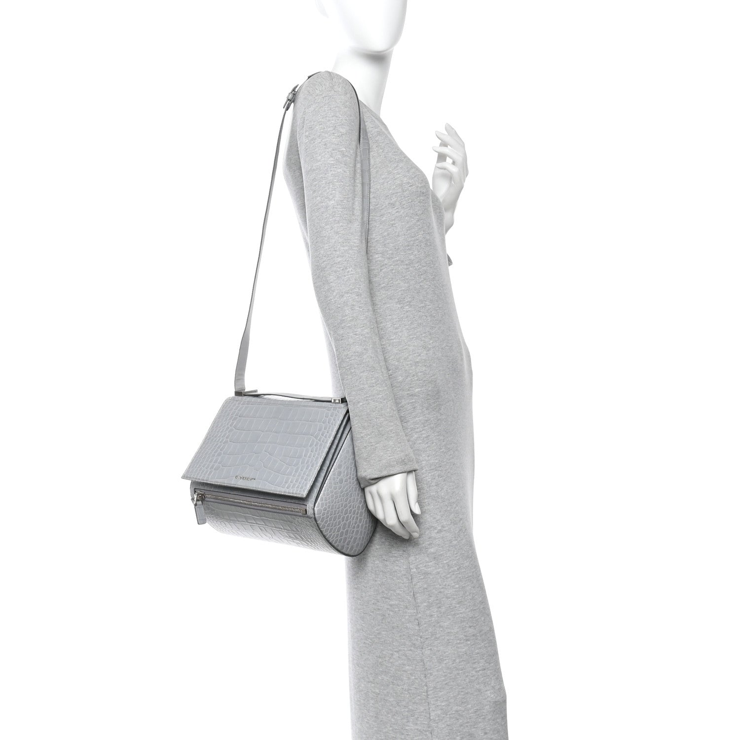 Givenchy Calfskin Crocodile Embossed Medium Pandora Box Crossbody Bag Grey 2 of 15