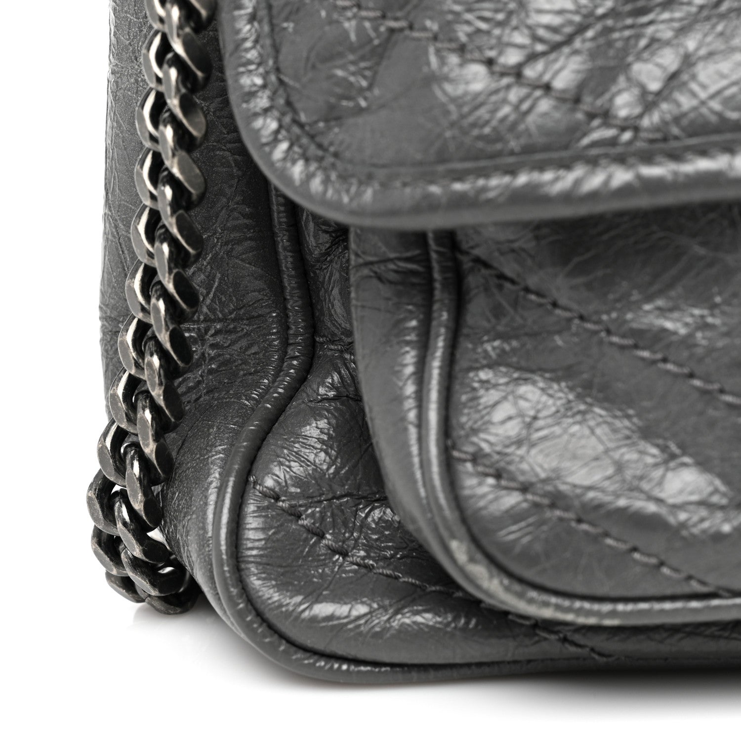 Saint Laurent Crinkled Calfskin Matelasse Monogram Medium Niki Chain Satchel Fog 11 of 13