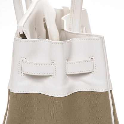Hermes Swift Toile Birkin 35 Blanc Vert Miliatire 14 of 27