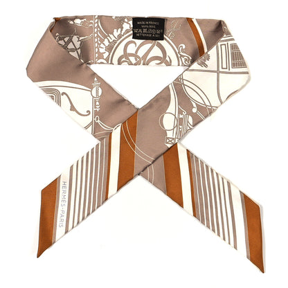 Hermes Silk Ex-Libris Twilly Beige White Caramel 1 of 3