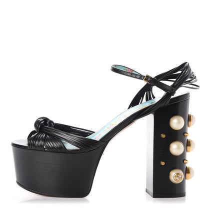 Gucci Malaga Kid Pearl Knot Platform Sandals 39 Black 1 of 10