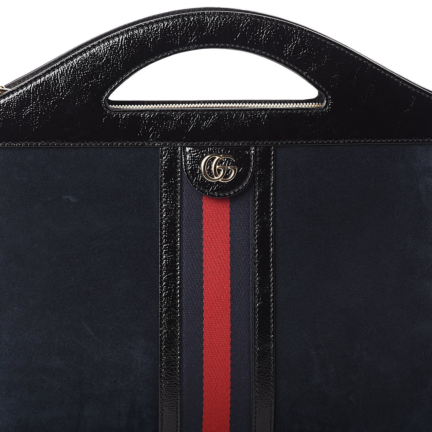 Gucci Suede Patent GG Web Medium Ophidia Top Handle Chain Blue Black 6 of 8