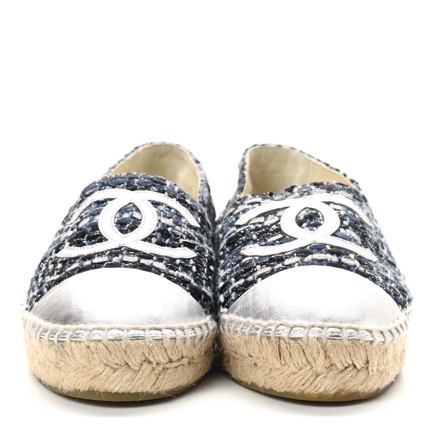 Metallic Tweed Lambskin CC Espadrilles 35 Blue Black Silver