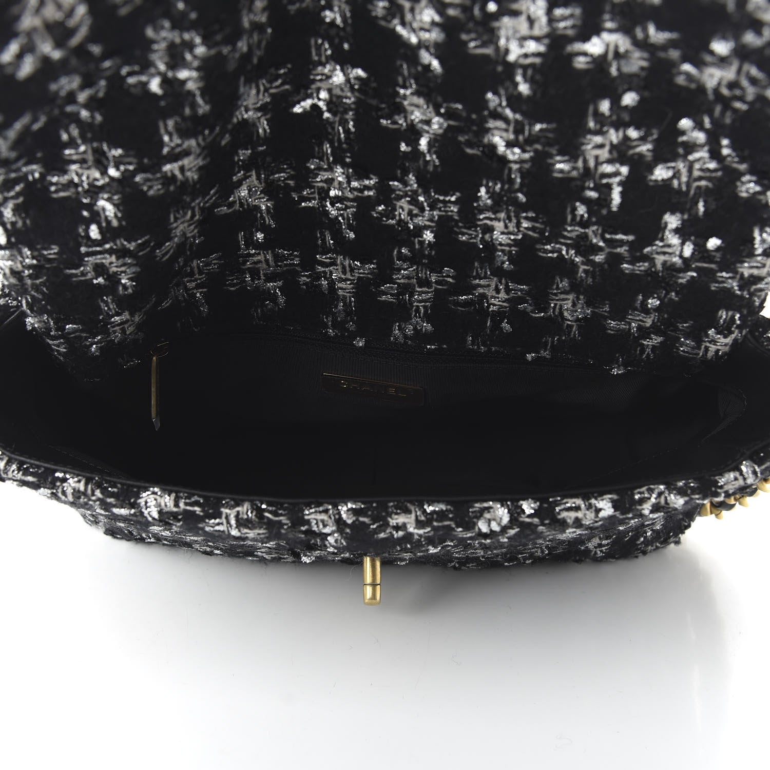Chanel Tweed Quilted Large 19 Flap Black Ecru White 5 of 10