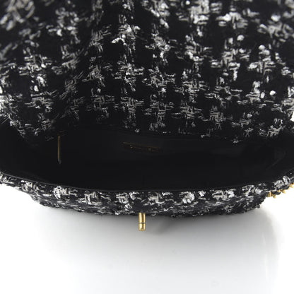 Chanel Tweed Quilted Large 19 Flap Black Ecru White 5 of 10