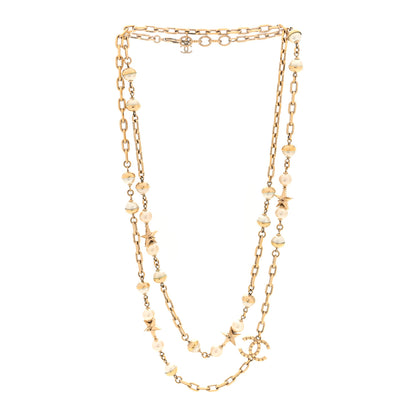 Chanel Metal Pearl CC Star Long Necklace Gold 3 of 4