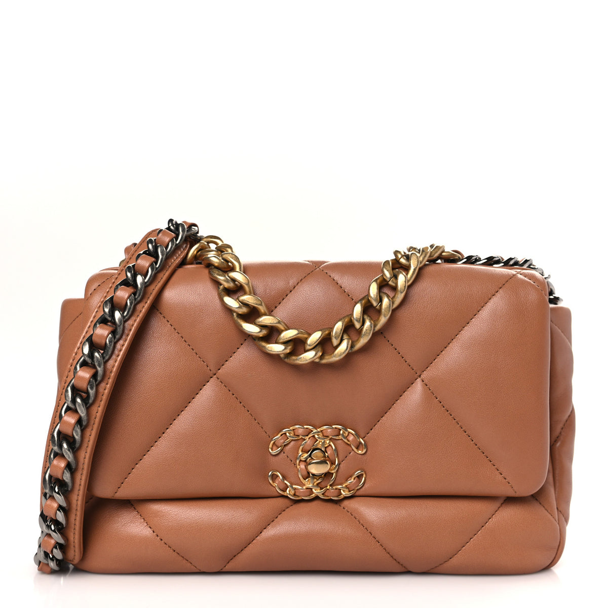 Lambskin Quilted Medium Chanel 19 Flap Brown