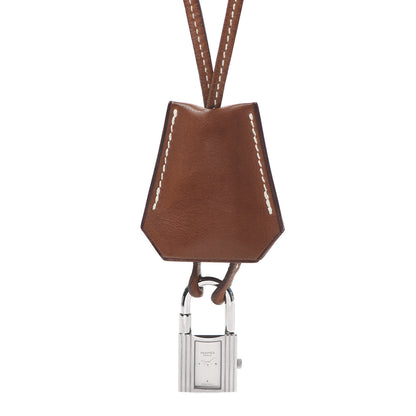Hermes Stainless Steel Barenia Kelly Clochette Necklace Watch Fauve 1 of 4