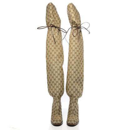 Gucci Monogram Over the Knee Boots 35 Beige Ebony 2 of 7