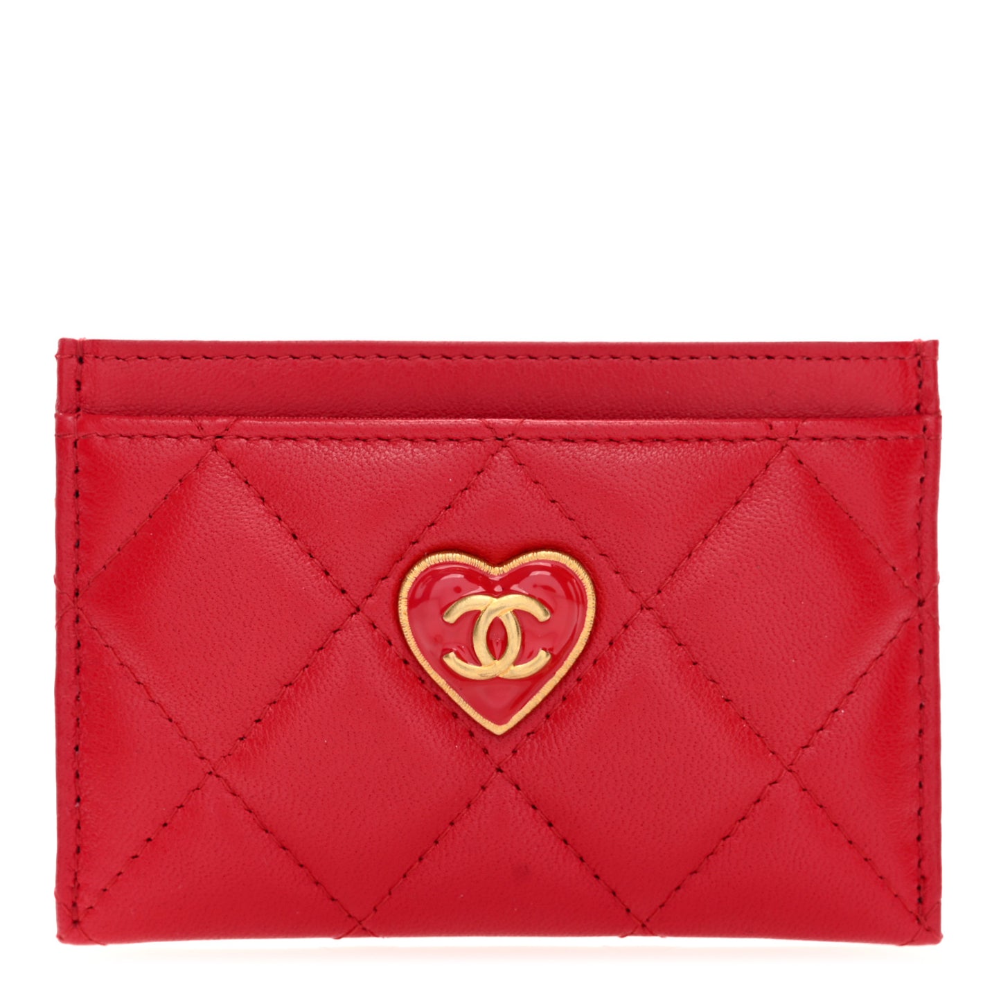 Lambskin Plexiglass Quilted Coco Love Card Holder Red