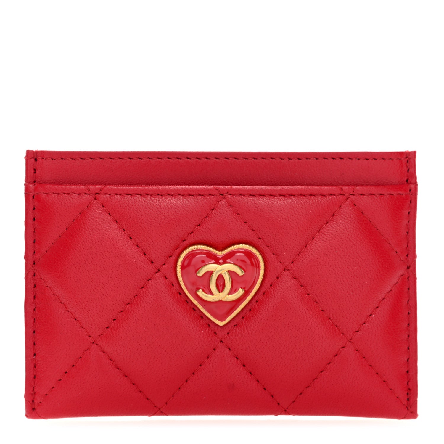 Chanel Lambskin Plexiglass Quilted Coco Love Card Holder Red 1 of 8