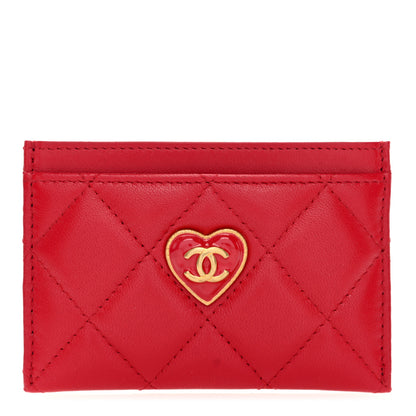 Chanel Lambskin Plexiglass Quilted Coco Love Card Holder Red 1 of 8