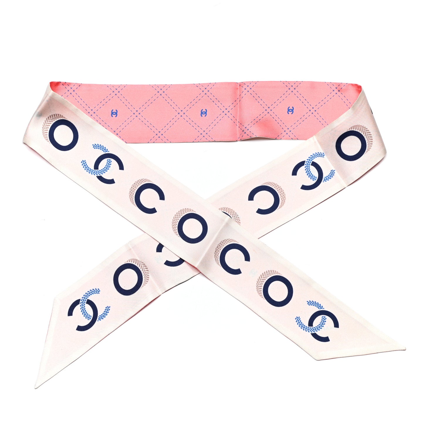 Silk CC Slim Bandeau Scarf Ecru Navy