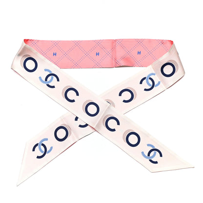 Chanel Silk CC Slim Bandeau Scarf Ecru Navy 1 of 3