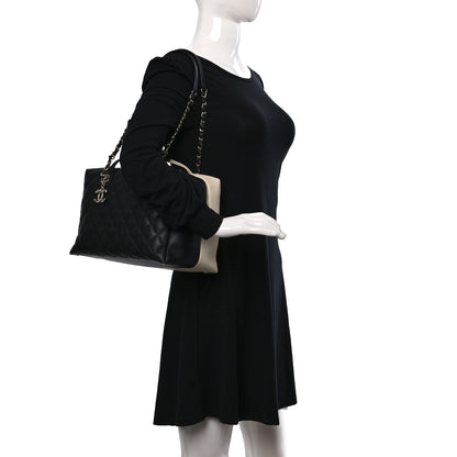 Chanel Calfskin Quilted Large Feather Weight Bowling Bag Black Ivory 2 of 12