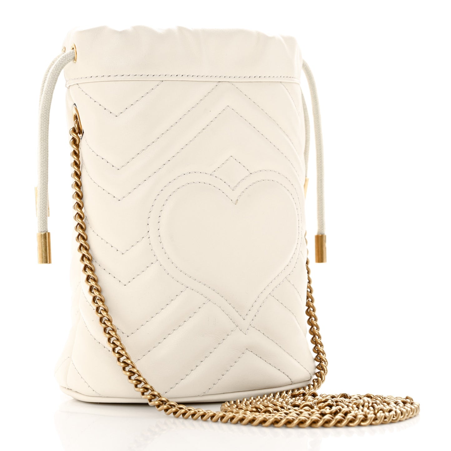 Calfskin Matelasse Mini GG Marmont 2.0 Bucket Bag White
