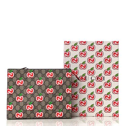 Gucci GG Supreme Monogram Apple Large Cosmetic Case Beige Multicolor Lobster Red 10 of 10