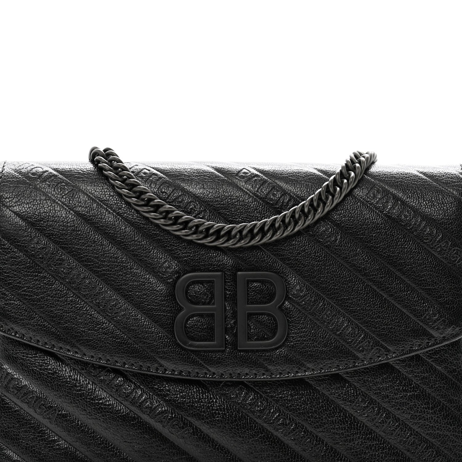 Balenciaga Shiny Goatskin Logo Embossed Monochrome BB Wallet On Chain Black 7 of 9