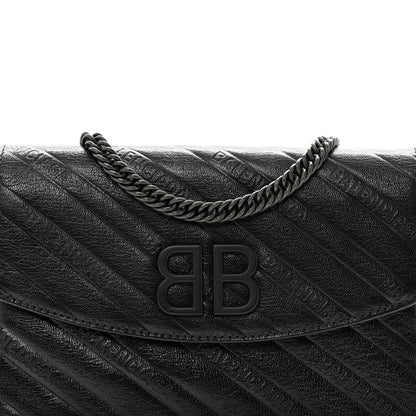 Balenciaga Shiny Goatskin Logo Embossed Monochrome BB Wallet On Chain Black 7 of 9
