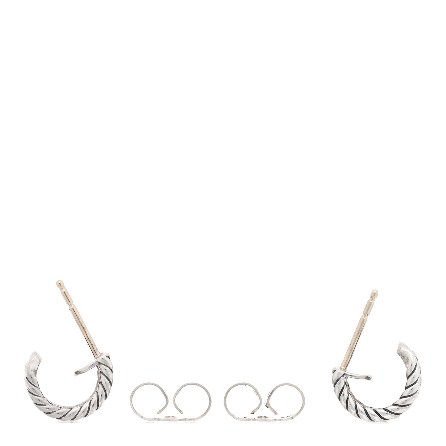David Yurman Sterling Silver Diamond 12mm Cable Hoop Earrings 3 of 5