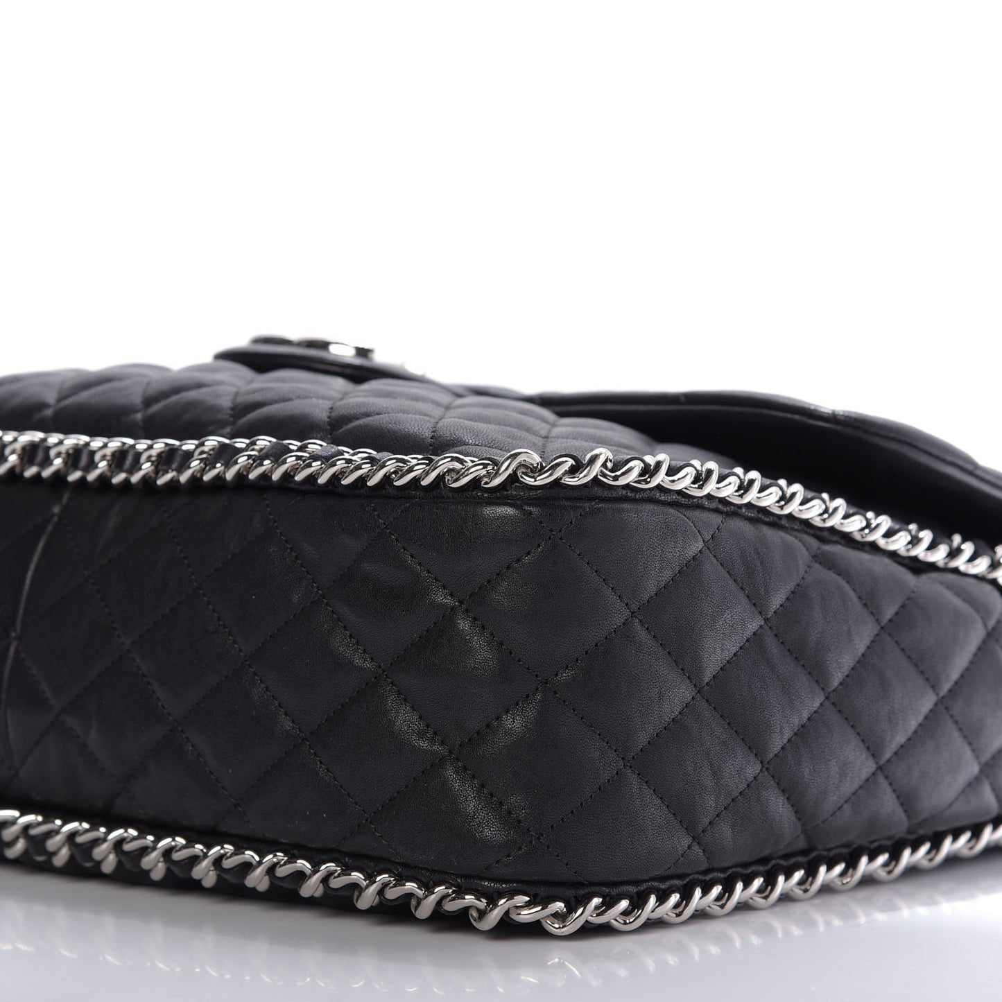 Washed Lambskin Quilted Maxi Chain Around Flap Black