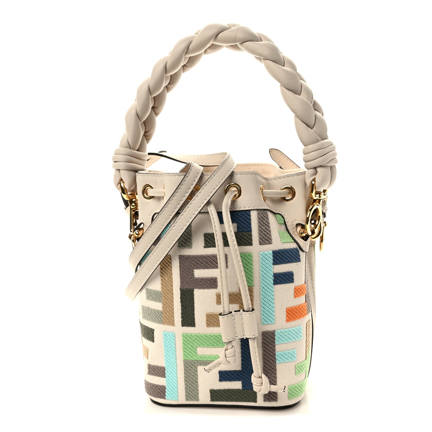 Canvas Vitello Grace F is Fendi FF Multicolor Embroidered Mini Mon Tresor Bucket Bag Grezzo Multicolor Latte